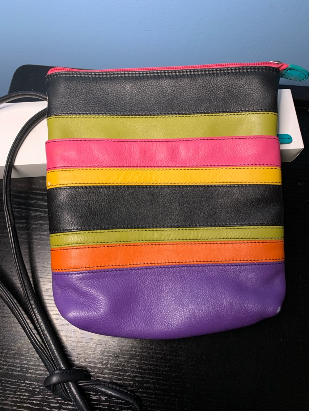 Colorblock Leather Crossbody Bag in Black, Purple, Pink, Orange, Yellow, Green